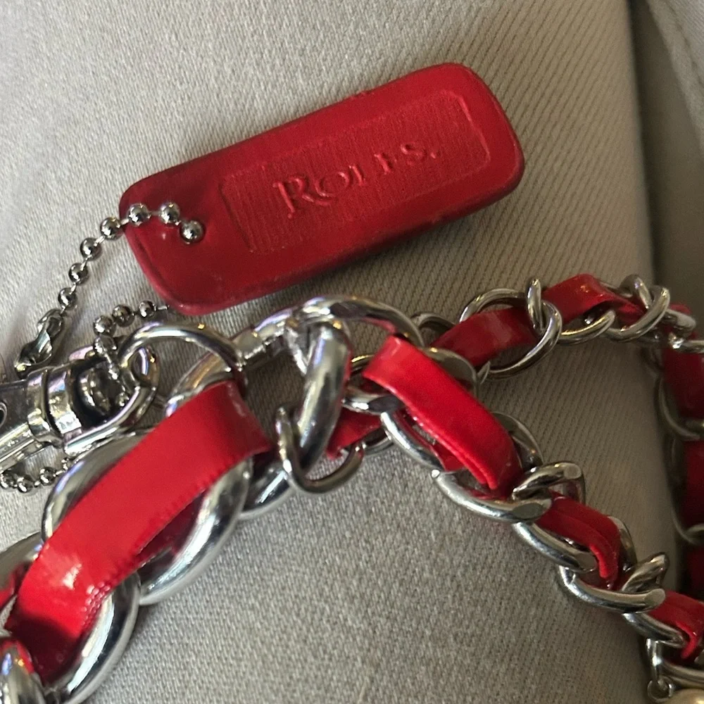 ⚓️Vintage Nautical Charm Silver Link Chain Red Leather Belt Anchor Rolfs